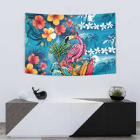 Hawaiian Flamingo Hibiscus Personalised Tapestry Blue Summer Tropical Flowers - Polynesian Pride
