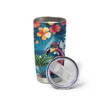 Hawaiian Flamingo Hibiscus Personalised Tumbler Cup Blue Summer Tropical Flowers - Polynesian Pride