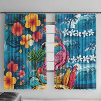 Hawaiian Flamingo Hibiscus Personalised Window Curtain Blue Summer Tropical Flowers - Polynesian Pride