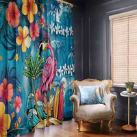 Hawaiian Flamingo Hibiscus Personalised Window Curtain Blue Summer Tropical Flowers - Polynesian Pride