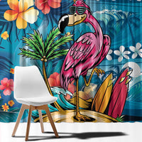 Hawaiian Flamingo Hibiscus Personalised Window Curtain Blue Summer Tropical Flowers - Polynesian Pride