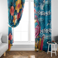 Hawaiian Flamingo Hibiscus Personalised Window Curtain Blue Summer Tropical Flowers - Polynesian Pride