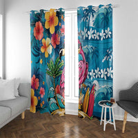 Hawaiian Flamingo Hibiscus Personalised Window Curtain Blue Summer Tropical Flowers - Polynesian Pride