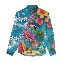 Hawaiian Flamingo Hibiscus Personalised Women Casual Shirt Blue Summer Tropical Flowers - Polynesian Pride