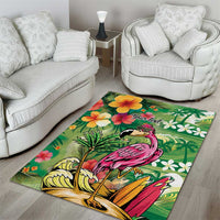 Hawaiian Flamingo Hibiscus Personalised Area Rug Green Summer Tropical Flowers - Polynesian Pride