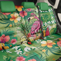 Hawaiian Flamingo Hibiscus Personalised Back Car Seat Cover Green Summer Tropical Flowers - Polynesian Pride