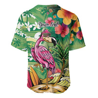 Hawaiian Flamingo Hibiscus Personalised Baseball Jersey Green Summer Tropical Flowers - Polynesian Pride