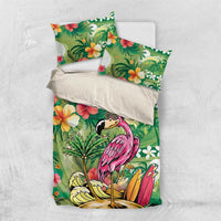 Hawaiian Flamingo Hibiscus Personalised Bedding Set Green Summer Tropical Flowers - Polynesian Pride