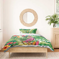 Hawaiian Flamingo Hibiscus Personalised Bedding Set Green Summer Tropical Flowers - Polynesian Pride