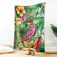 Hawaiian Flamingo Hibiscus Personalised Blanket Green Summer Tropical Flowers - Polynesian Pride