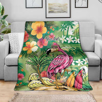 Hawaiian Flamingo Hibiscus Personalised Blanket Green Summer Tropical Flowers - Polynesian Pride