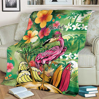 Hawaiian Flamingo Hibiscus Personalised Blanket Green Summer Tropical Flowers - Polynesian Pride