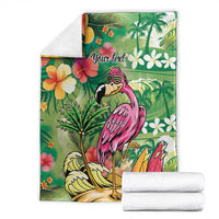 Hawaiian Flamingo Hibiscus Personalised Blanket Green Summer Tropical Flowers - Polynesian Pride