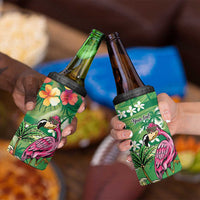 Hawaiian Flamingo Hibiscus Personalised 4 in 1 Can Cooler Tumbler Green Summer Tropical Flowers - Polynesian Pride