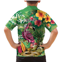 Hawaiian Flamingo Hibiscus Personalised Family Matching Mermaid Dress and Hawaiian Shirt Green Summer Tropical Flowers - Polynesian Pride