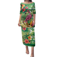 Hawaiian Flamingo Hibiscus Personalised Family Matching Puletasi and Hawaiian Shirt Green Summer Tropical Flowers - Polynesian Pride