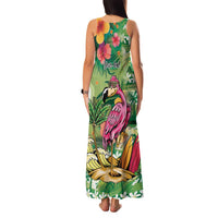 Hawaiian Flamingo Hibiscus Personalised Family Matching Tank Maxi Dress and Hawaiian Shirt Green Summer Tropical Flowers - Polynesian Pride