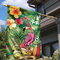 Hawaiian Flamingo Hibiscus Personalised Garden Flag Green Summer Tropical Flowers - Polynesian Pride