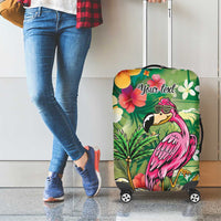 Hawaiian Flamingo Hibiscus Personalised Luggage Cover Green Summer Tropical Flowers - Polynesian Pride