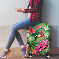 Hawaiian Flamingo Hibiscus Personalised Luggage Cover Green Summer Tropical Flowers - Polynesian Pride