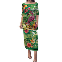 Hawaiian Flamingo Hibiscus Personalised Puletasi Green Summer Tropical Flowers - Polynesian Pride