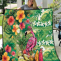 Hawaiian Flamingo Hibiscus Personalised Quilt Green Summer Tropical Flowers - Polynesian Pride