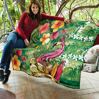 Hawaiian Flamingo Hibiscus Personalised Quilt Green Summer Tropical Flowers - Polynesian Pride