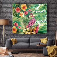 Hawaiian Flamingo Hibiscus Personalised Tapestry Green Summer Tropical Flowers - Polynesian Pride