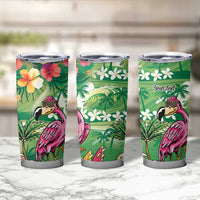 Hawaiian Flamingo Hibiscus Personalised Tumbler Cup Green Summer Tropical Flowers - Polynesian Pride