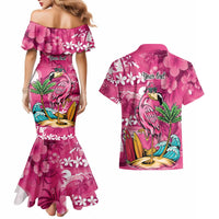 Hawaiian Flamingo Hibiscus Personalised Couples Matching Mermaid Dress and Hawaiian Shirt Pink Summer Tropical Flowers - Polynesian Pride