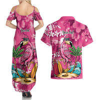 Hawaiian Flamingo Hibiscus Personalised Couples Matching Summer Maxi Dress and Hawaiian Shirt Pink Summer Tropical Flowers - Polynesian Pride