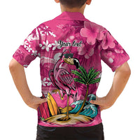 Hawaiian Flamingo Hibiscus Personalised Family Matching Long Sleeve Bodycon Dress and Hawaiian Shirt Pink Summer Tropical Flowers - Polynesian Pride