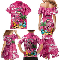 Hawaiian Flamingo Hibiscus Personalised Family Matching Mermaid Dress and Hawaiian Shirt Pink Summer Tropical Flowers - Polynesian Pride