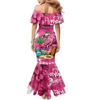 Hawaiian Flamingo Hibiscus Personalised Family Matching Mermaid Dress and Hawaiian Shirt Pink Summer Tropical Flowers - Polynesian Pride