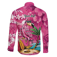 Hawaiian Flamingo Hibiscus Personalised Family Matching Off The Shoulder Long Sleeve Dress and Hawaiian Shirt Pink Summer Tropical Flowers - Polynesian Pride