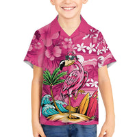 Hawaiian Flamingo Hibiscus Personalised Family Matching Off The Shoulder Long Sleeve Dress and Hawaiian Shirt Pink Summer Tropical Flowers - Polynesian Pride