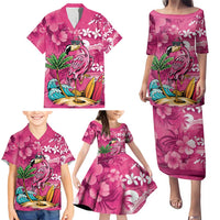 Hawaiian Flamingo Hibiscus Personalised Family Matching Puletasi and Hawaiian Shirt Pink Summer Tropical Flowers - Polynesian Pride