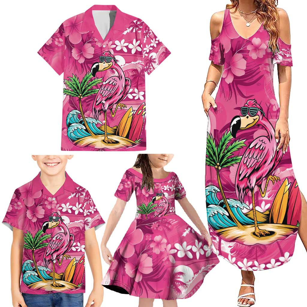 Hawaiian Flamingo Hibiscus Personalised Family Matching Summer Maxi Dress and Hawaiian Shirt Pink Summer Tropical Flowers LT9 - Polynesian Pride