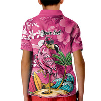 Hawaiian Flamingo Hibiscus Personalised Kid Polo Shirt Pink Summer Tropical Flowers - Polynesian Pride