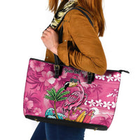 Hawaiian Flamingo Hibiscus Personalised Leather Tote Bag Pink Summer Tropical Flowers - Polynesian Pride