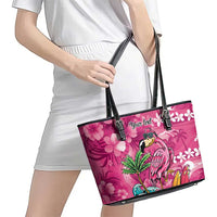 Hawaiian Flamingo Hibiscus Personalised Leather Tote Bag Pink Summer Tropical Flowers - Polynesian Pride