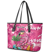 Hawaiian Flamingo Hibiscus Personalised Leather Tote Bag Pink Summer Tropical Flowers - Polynesian Pride
