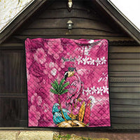 Hawaiian Flamingo Hibiscus Personalised Quilt Pink Summer Tropical Flowers - Polynesian Pride