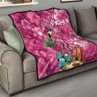 Hawaiian Flamingo Hibiscus Personalised Quilt Pink Summer Tropical Flowers - Polynesian Pride