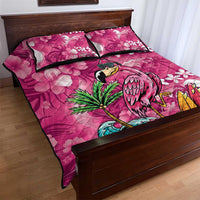 Hawaiian Flamingo Hibiscus Personalised Quilt Bed Set Pink Summer Tropical Flowers - Polynesian Pride