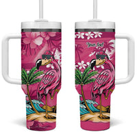Hawaiian Flamingo Hibiscus Personalised Tumbler With Handle Pink Summer Tropical Flowers - Polynesian Pride