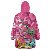 Hawaiian Flamingo Hibiscus Personalised Wearable Blanket Hoodie Pink Summer Tropical Flowers - Polynesian Pride