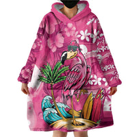 Hawaiian Flamingo Hibiscus Personalised Wearable Blanket Hoodie Pink Summer Tropical Flowers - Polynesian Pride