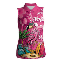 Hawaiian Flamingo Hibiscus Personalised Women Sleeveless Polo Shirt Pink Summer Tropical Flowers - Polynesian Pride