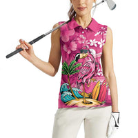 Hawaiian Flamingo Hibiscus Personalised Women Sleeveless Polo Shirt Pink Summer Tropical Flowers - Polynesian Pride